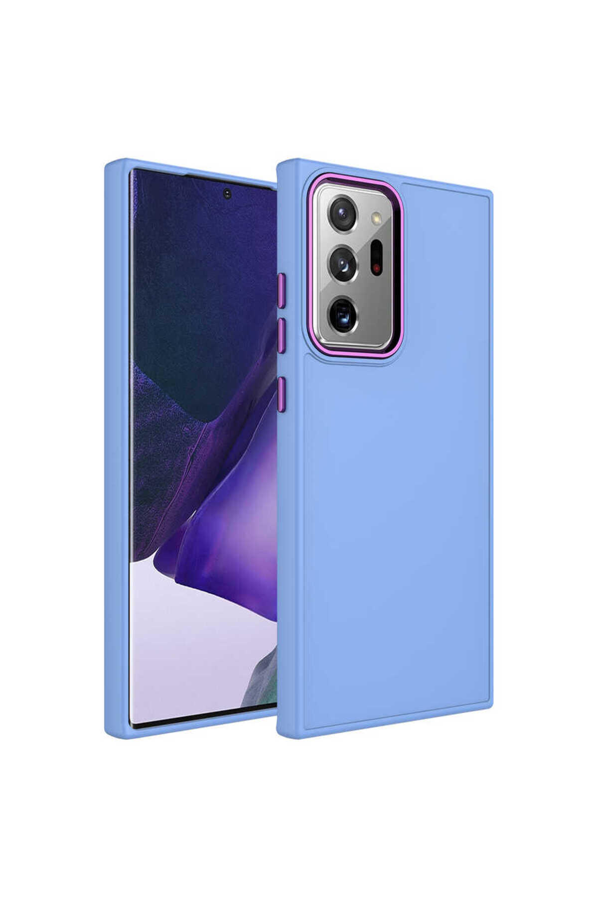 Galaxy Note 20 Ultra Uyumlu Metal Çerçeve ve Buton Tasarımlı Silikon HNZM Luna Kılıf-Lila