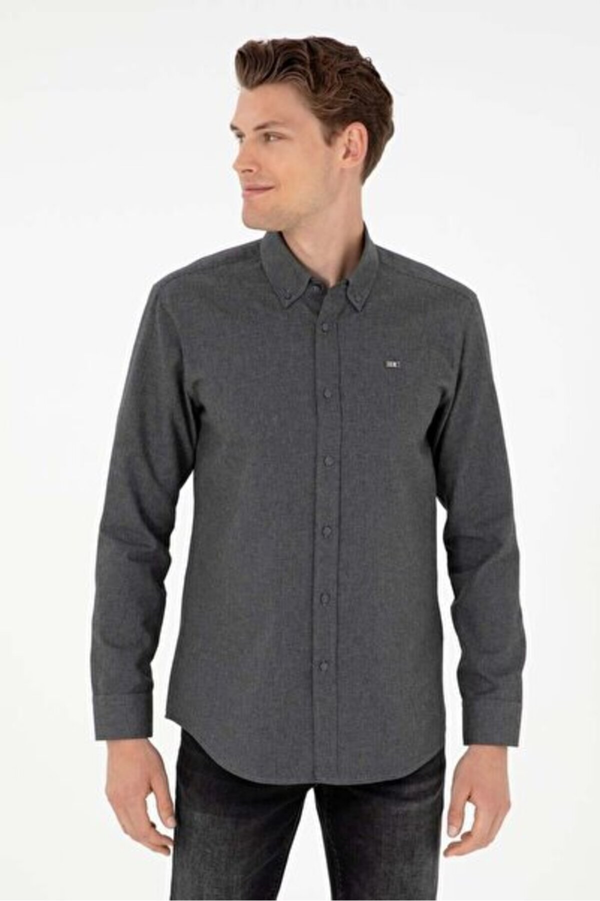 U.S. Polo Assn. Erkek Regular Kalıp Flanel Düğmeli Yaka Uzun Kollu Gömlek Gömlek 1958862 — خاکستری E129G100650E