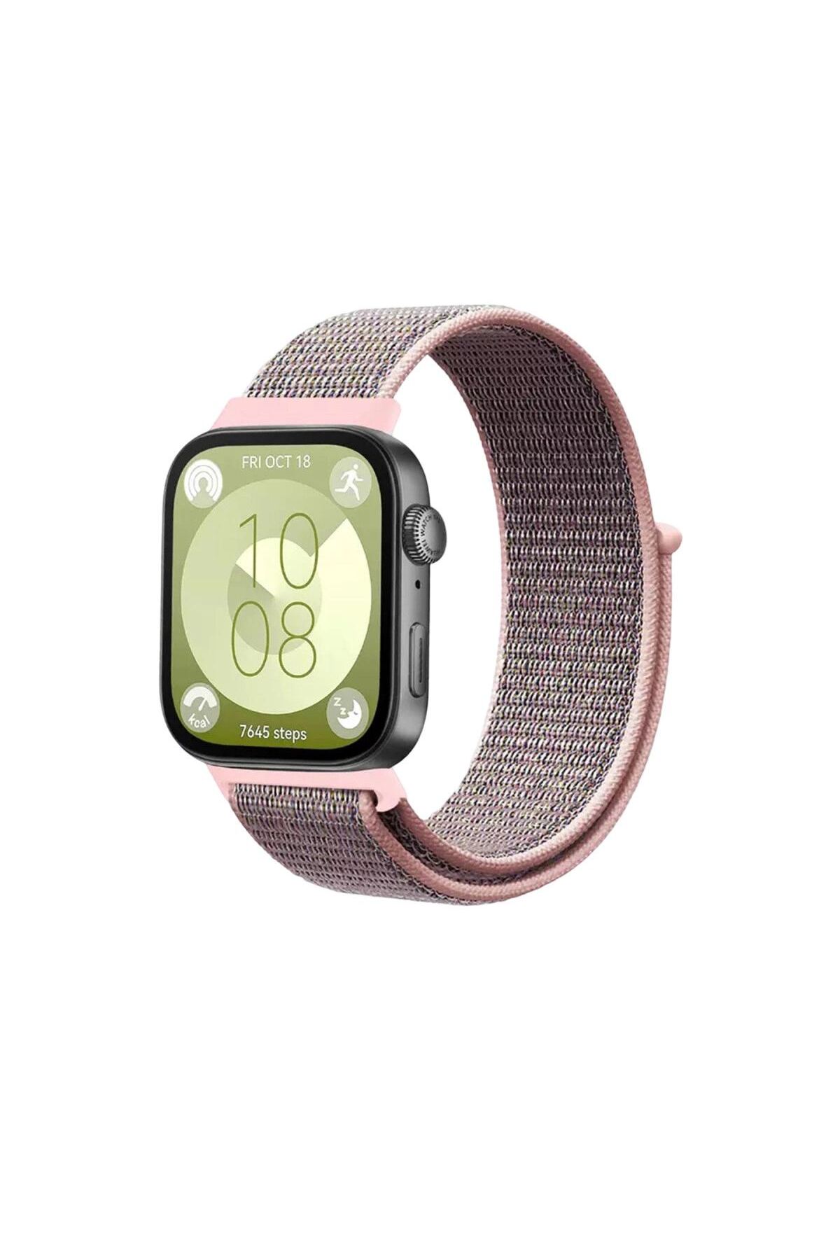 Huawei Fit 4 Hasırlı Cırtcırtlı Kordon (saat Değildir) - Pembe