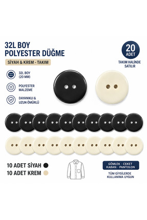 SAVIOBBT POLYESTER DÜĞME 32LBOY SİYAH 10 KREM 10 PAKETLİ