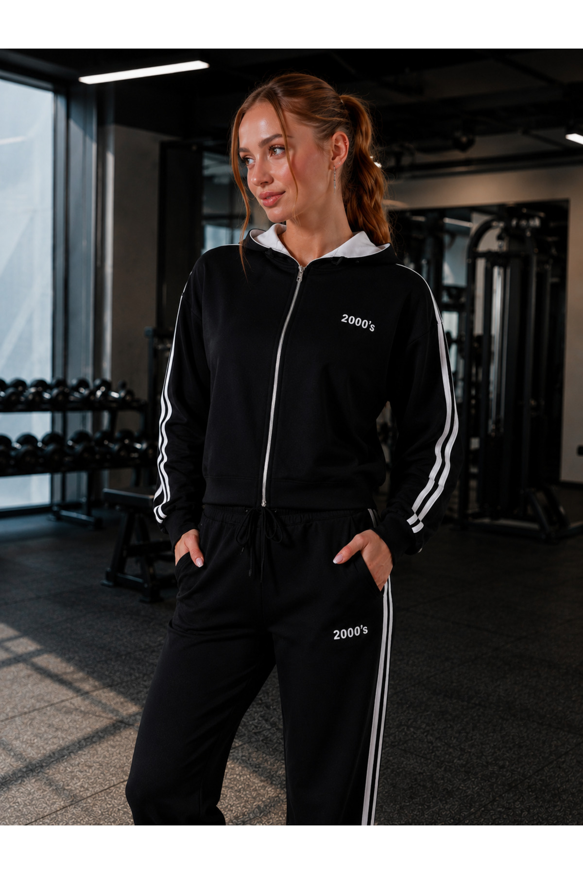 get crazy collection Nakışlı Kapüşonlu Spor Ceket görsel 3