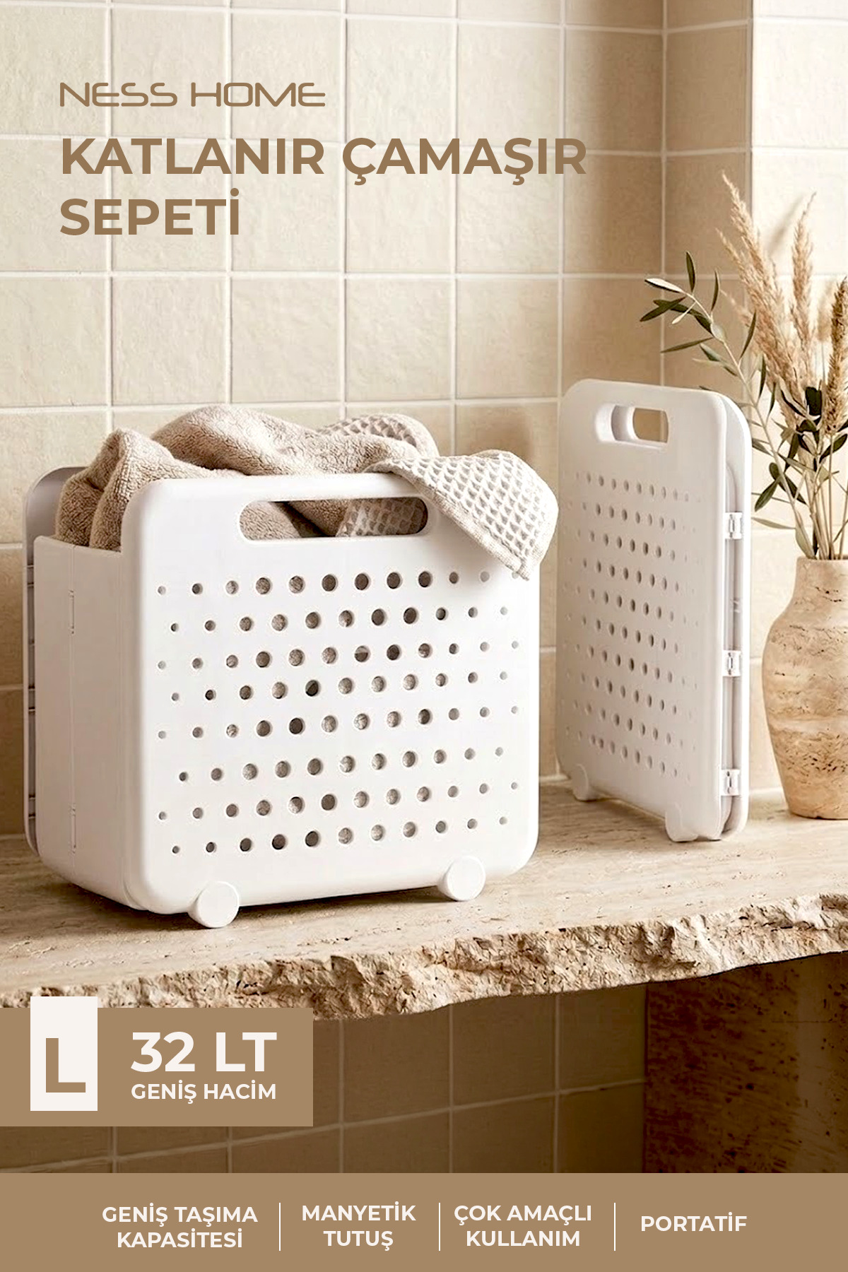 32 LT Foldable Laundry Basket Portable Dirty Basket,Toy Basket Laundry Saddle