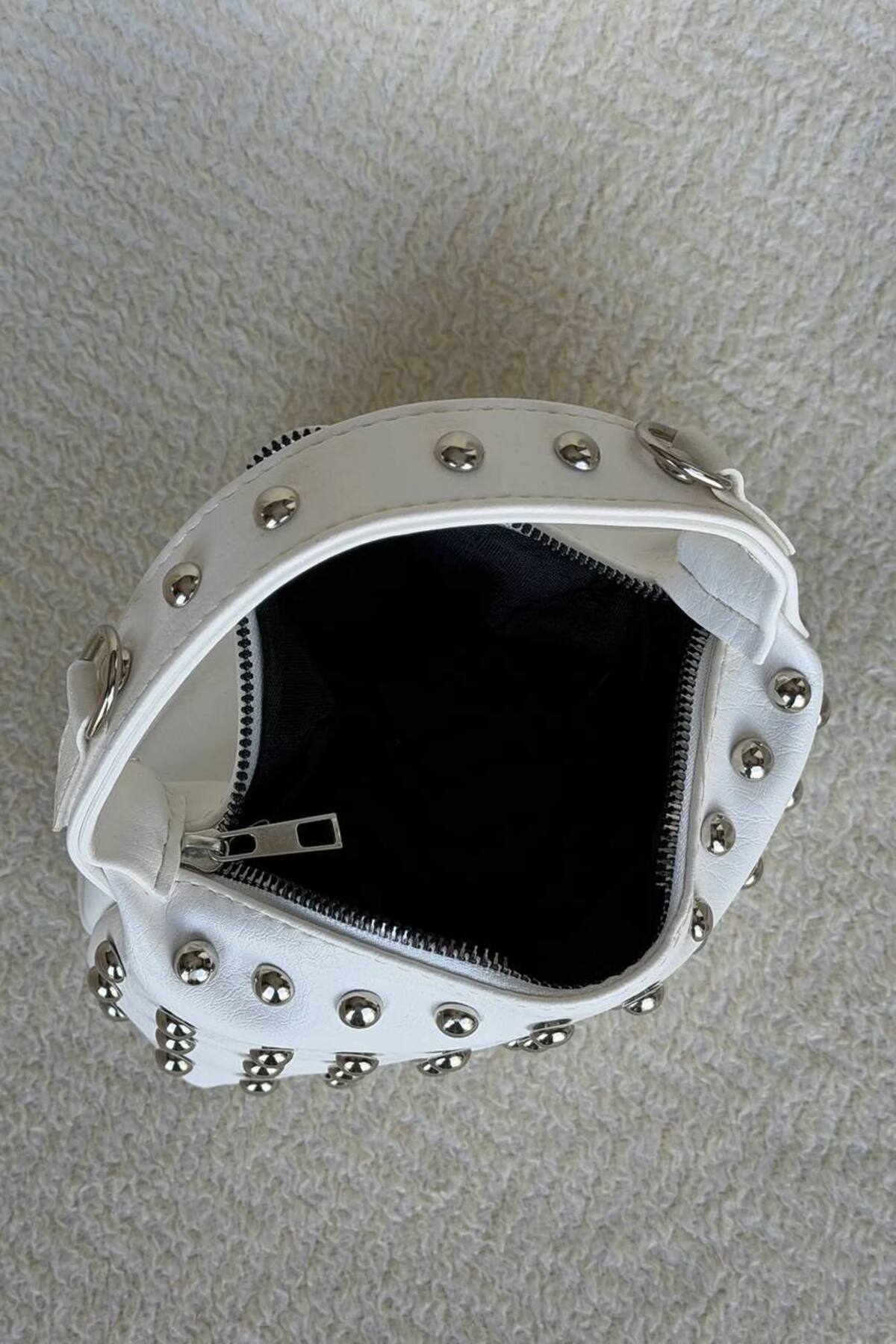 White AUİSSE Women's Stud-Detail Handbag and Shoulder Bag görünüm 3