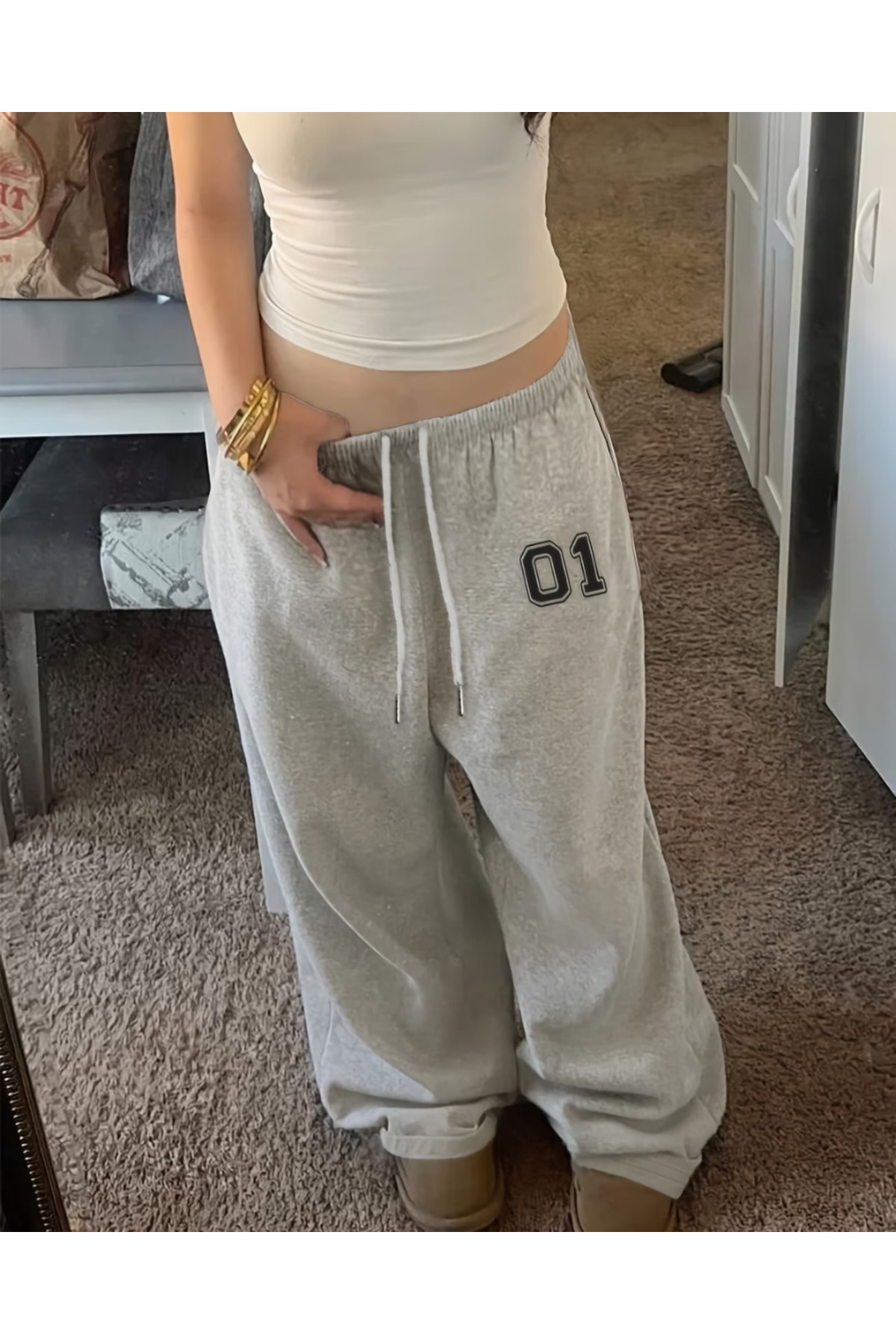 Toum 01 Number Baskılı Oversize Baggy Eşofman Altı