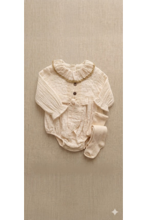 PofudukButik Pofuduk Butik Kız Bebek Dantel Detaylı Vintage Müslin Romper Tulum
