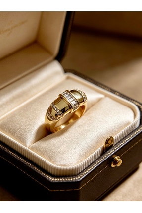 ayoljewelry Gold Çelik Vintage Stil Hacimli Sıra Taşlı Premium Yüzük