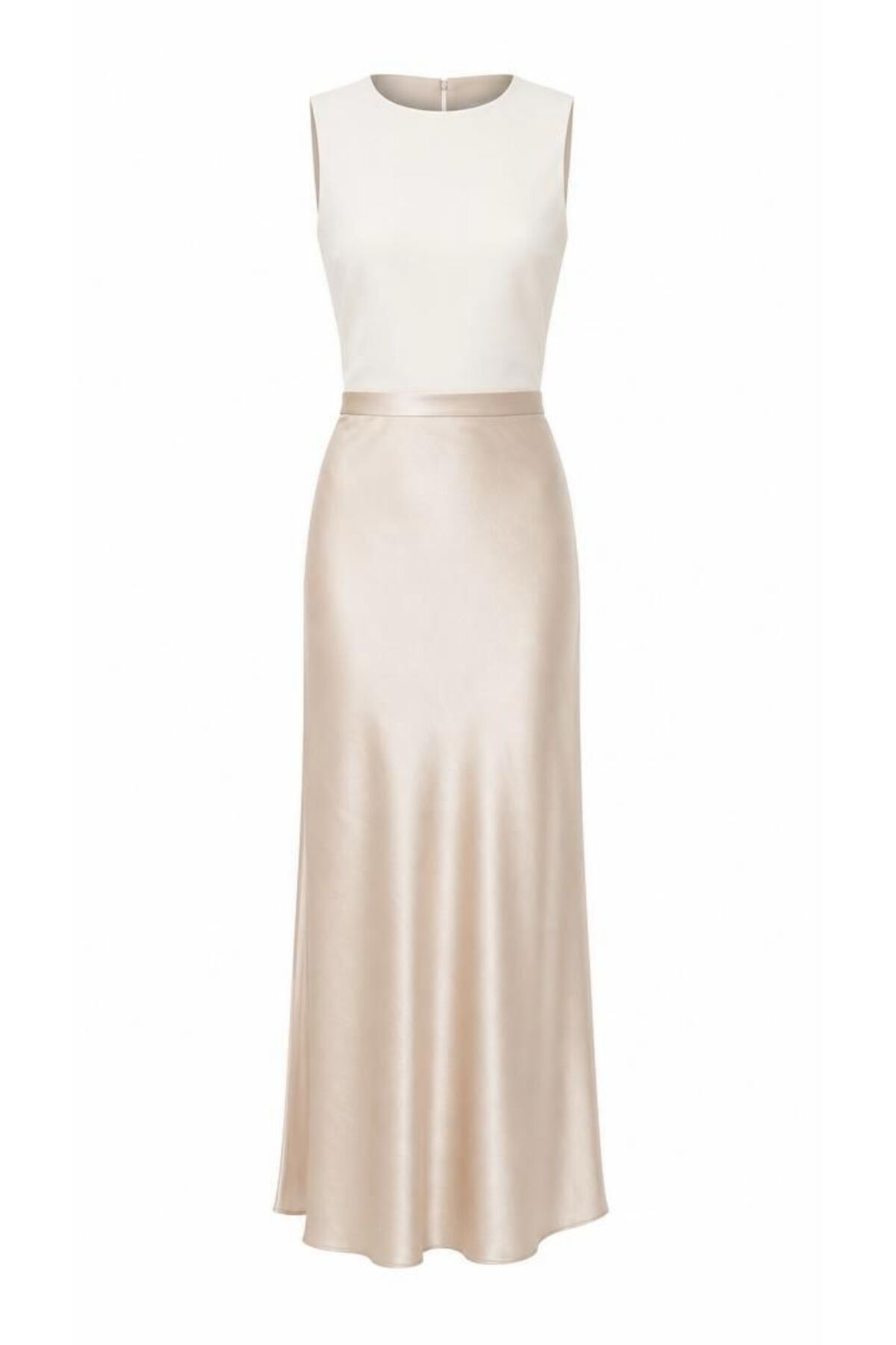 Women's High Waist Beige Color Long Viscose Satin Skirt