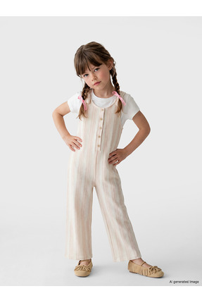 LC Waikiki LCW Kids Çizgili Kız Çocuk Salopet ve Tişört