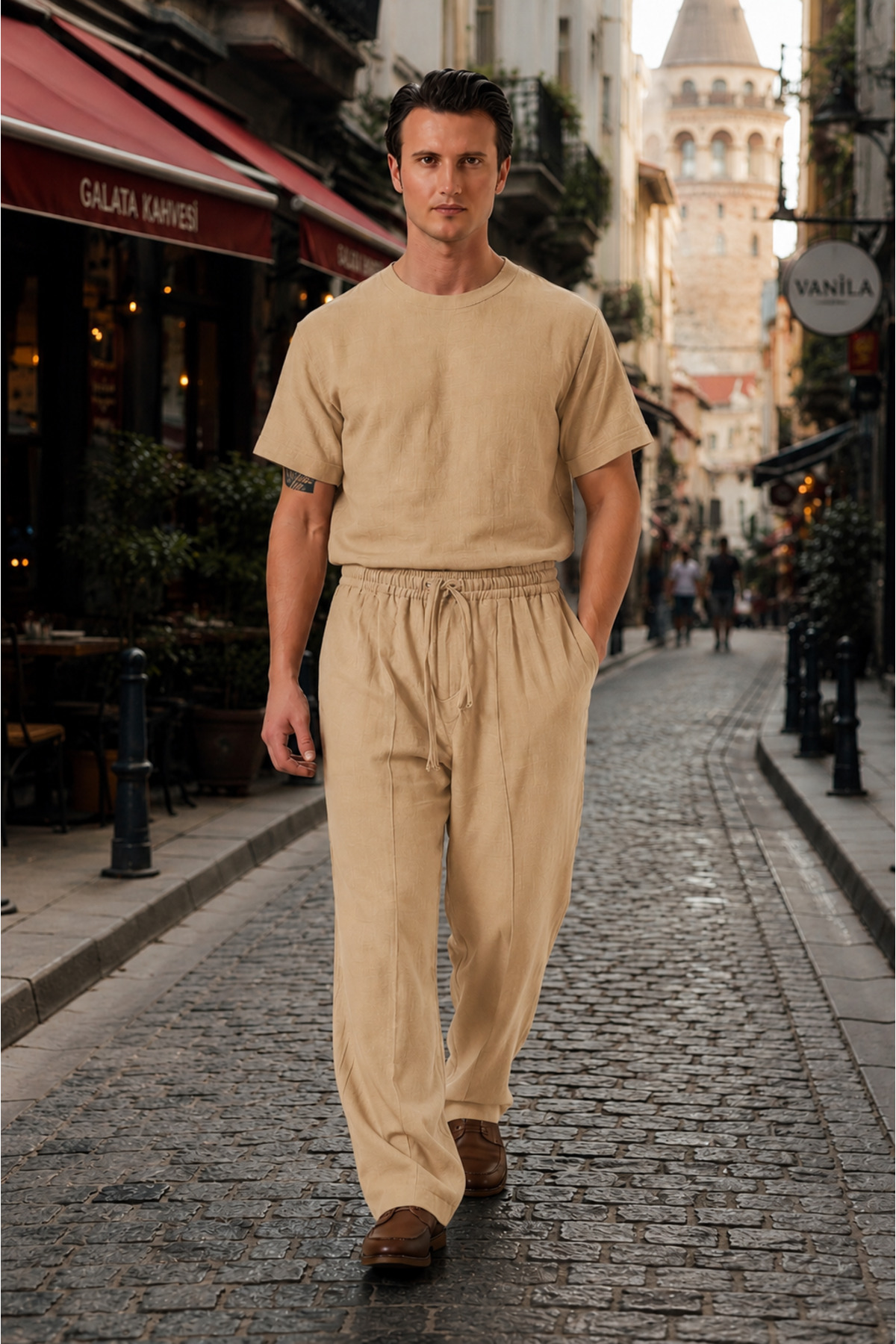 RELAXL Battal Boy Uzun Paça %100 Pamuk Düşük Ağ Bej Oversize Pantolon Erkek 2XS-10XL görsel 5
