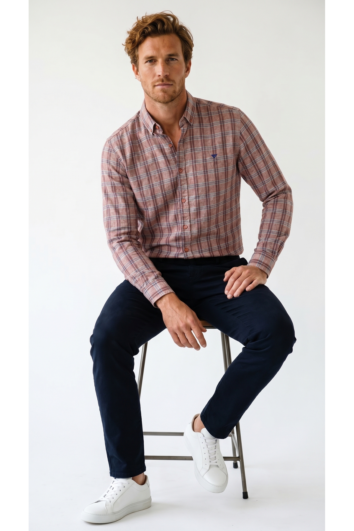 Klothy Men's Long Sleeve Plaid Linen Shirt 2406