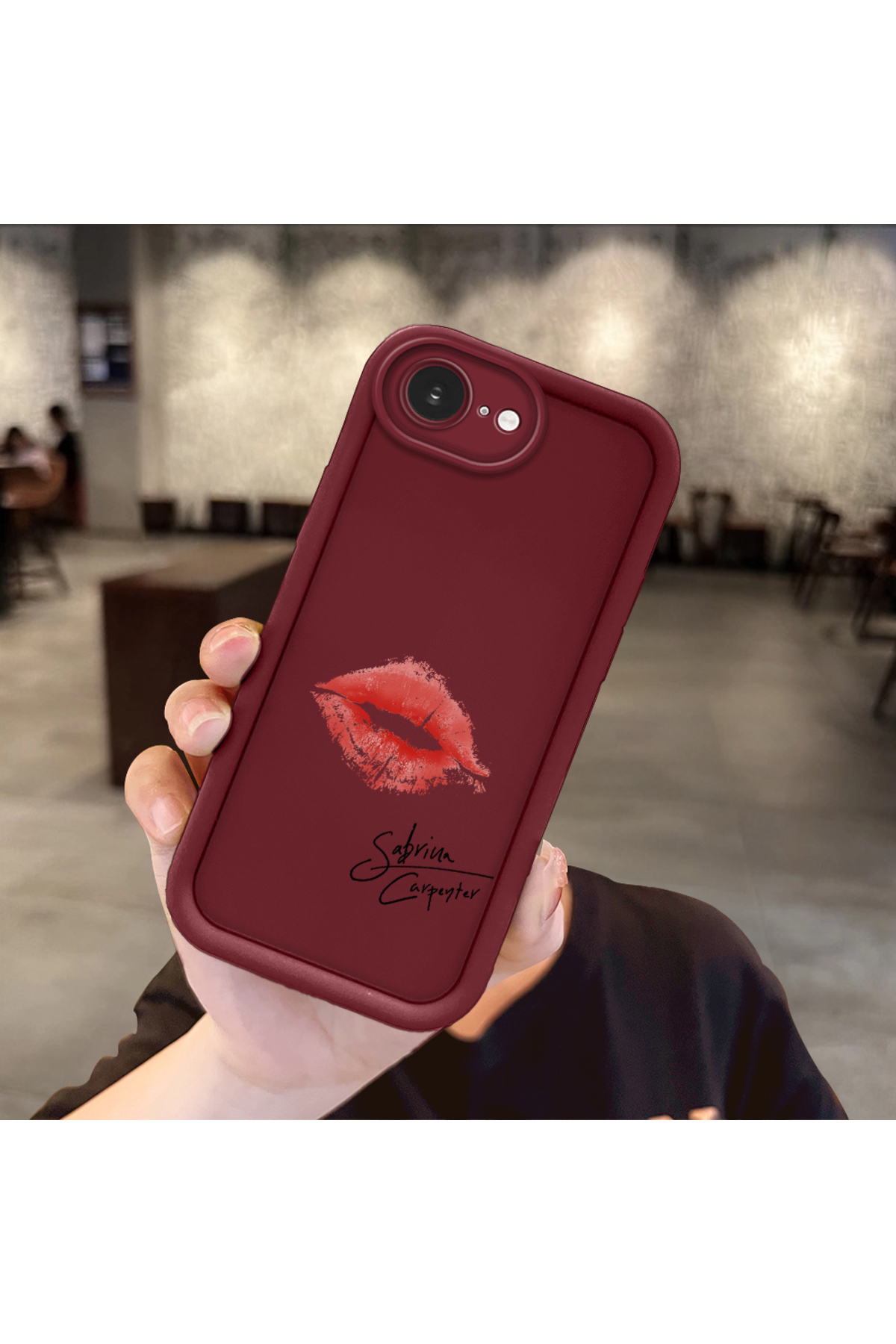 iPhone 16e Compatible Shockproof Camera Shielded Burgundy Silicone Print Pattern Case