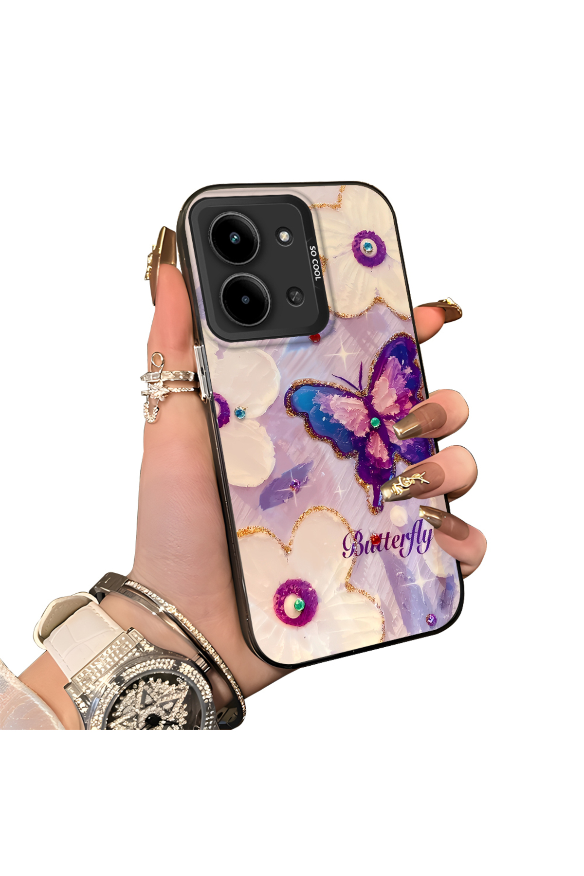 Redmi 15c 5G Compatible Silicone Edge Hard Back Case Couple Phone Case Butterfly Pattern