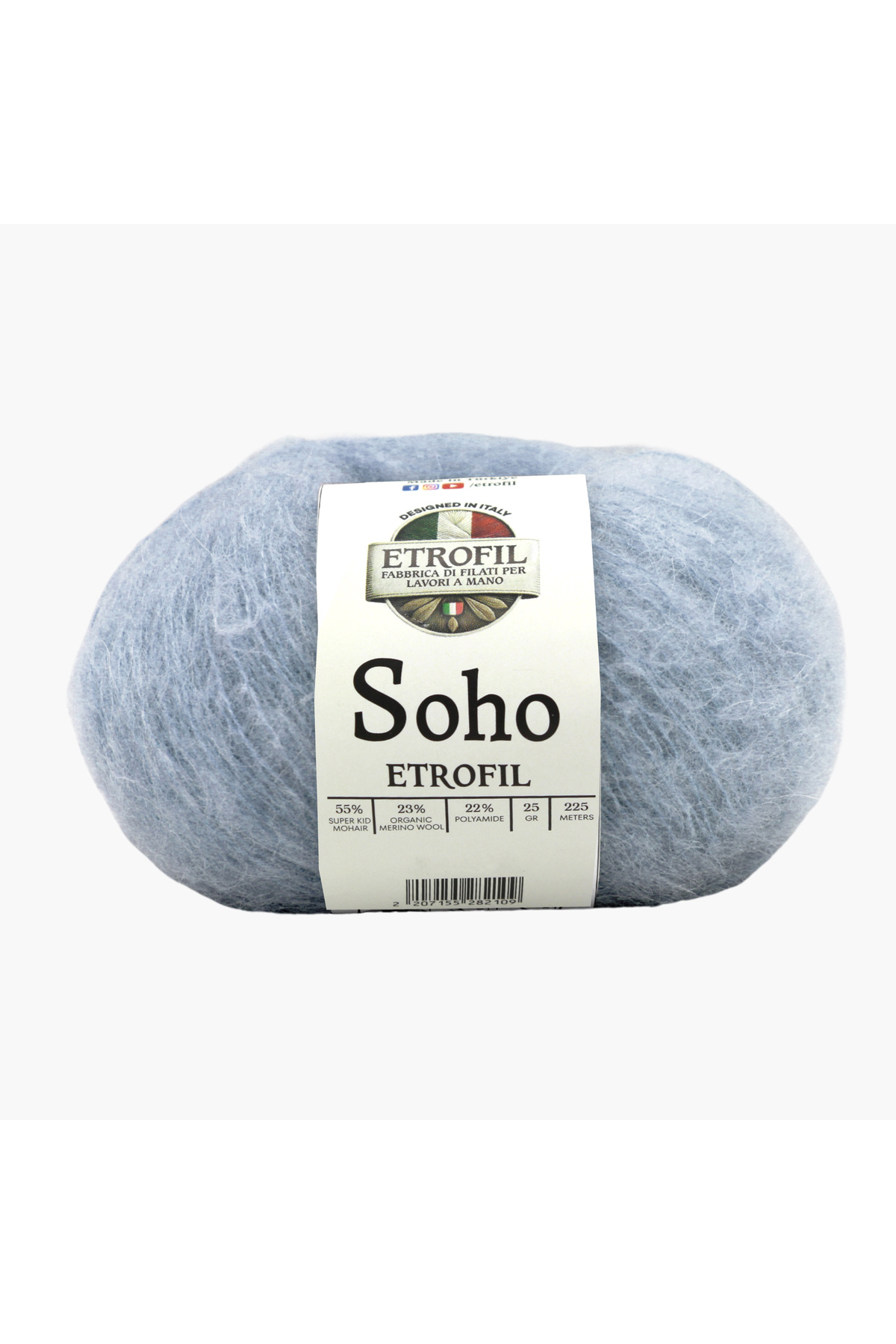 Soho Knitting Yarn Smoky Blue 55% Super Kid Mohair 23% Organic Merino Wool 22% Polyester 25g 225m (75403)