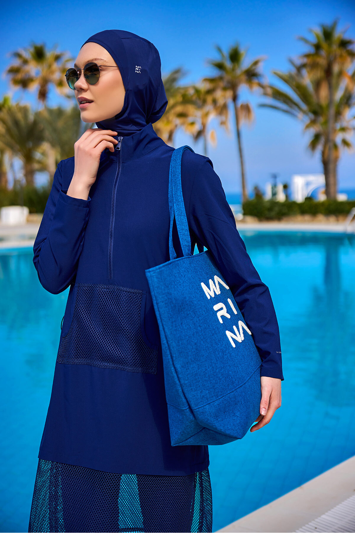 Marina Swimwear Mavi Çanta Nakışlı CA2501-4 görsel 3
