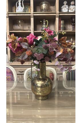 Söz 27 cm gold vazoya ortanca ve gül aranjmanı