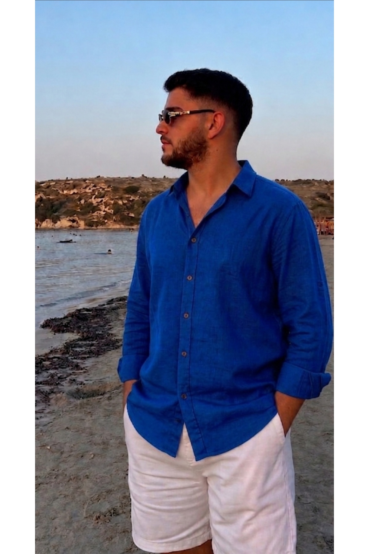 ماسک مخفی مردانه - اتوکشی آسان، ۱۰۰٪ پنبه، ظاهر کتانی، تنفس‌پذیر، ضد تعریق — آبی ERKEKGMNLEK1 — تصویر 2 از 4