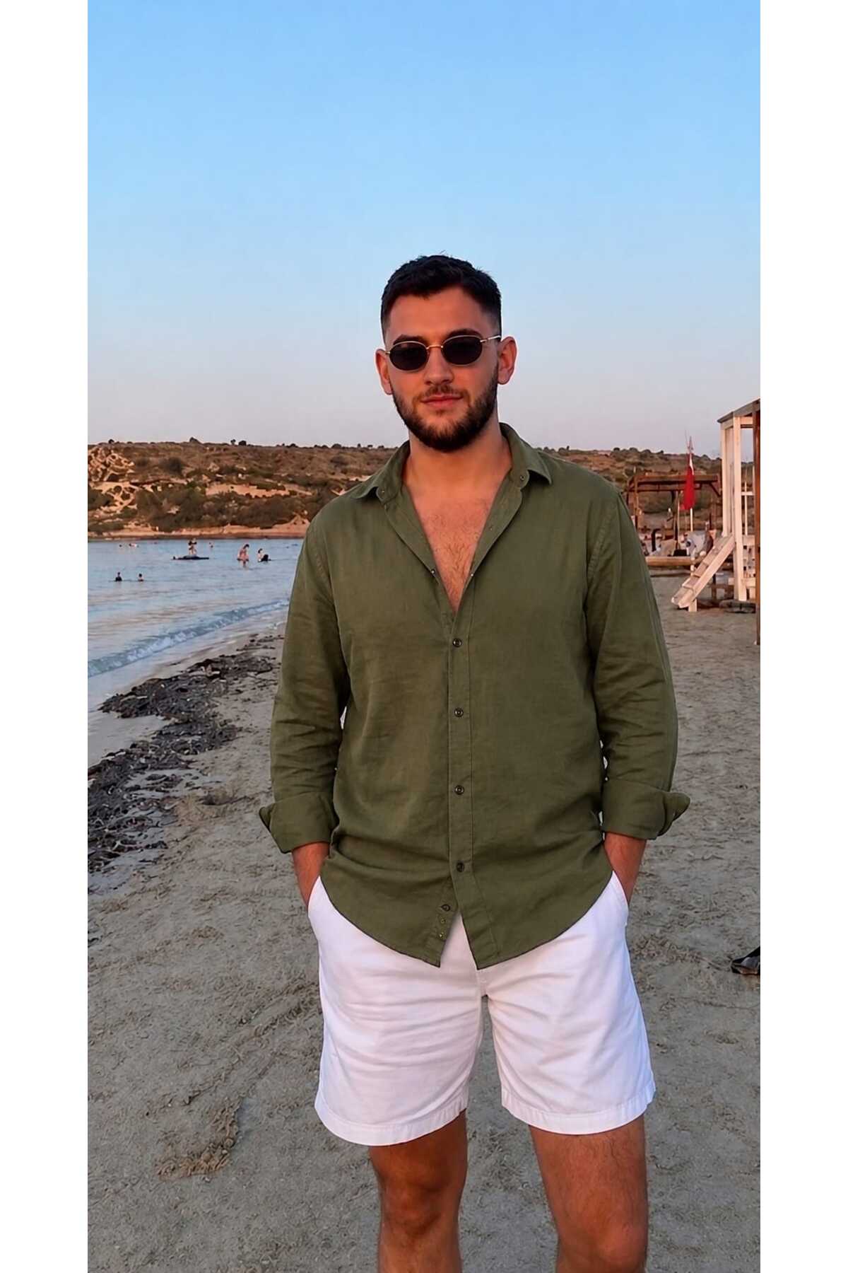 blackbonds Erkek haki Kolay Ütülenebilen %100 Pamuk Keten Görünümlü Nefes Alabilen Terletmez — سبز ERKEKGMNLEK1