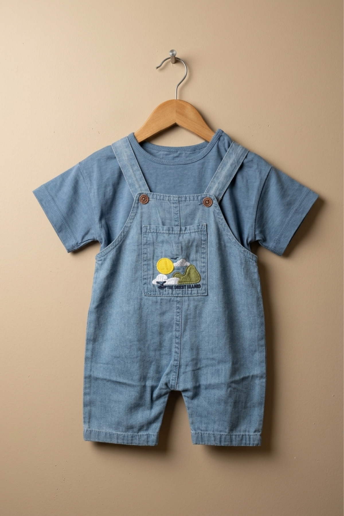 Denim Dungaree Buttoned T-Shirt Summer Baby Boy 2pcs Set