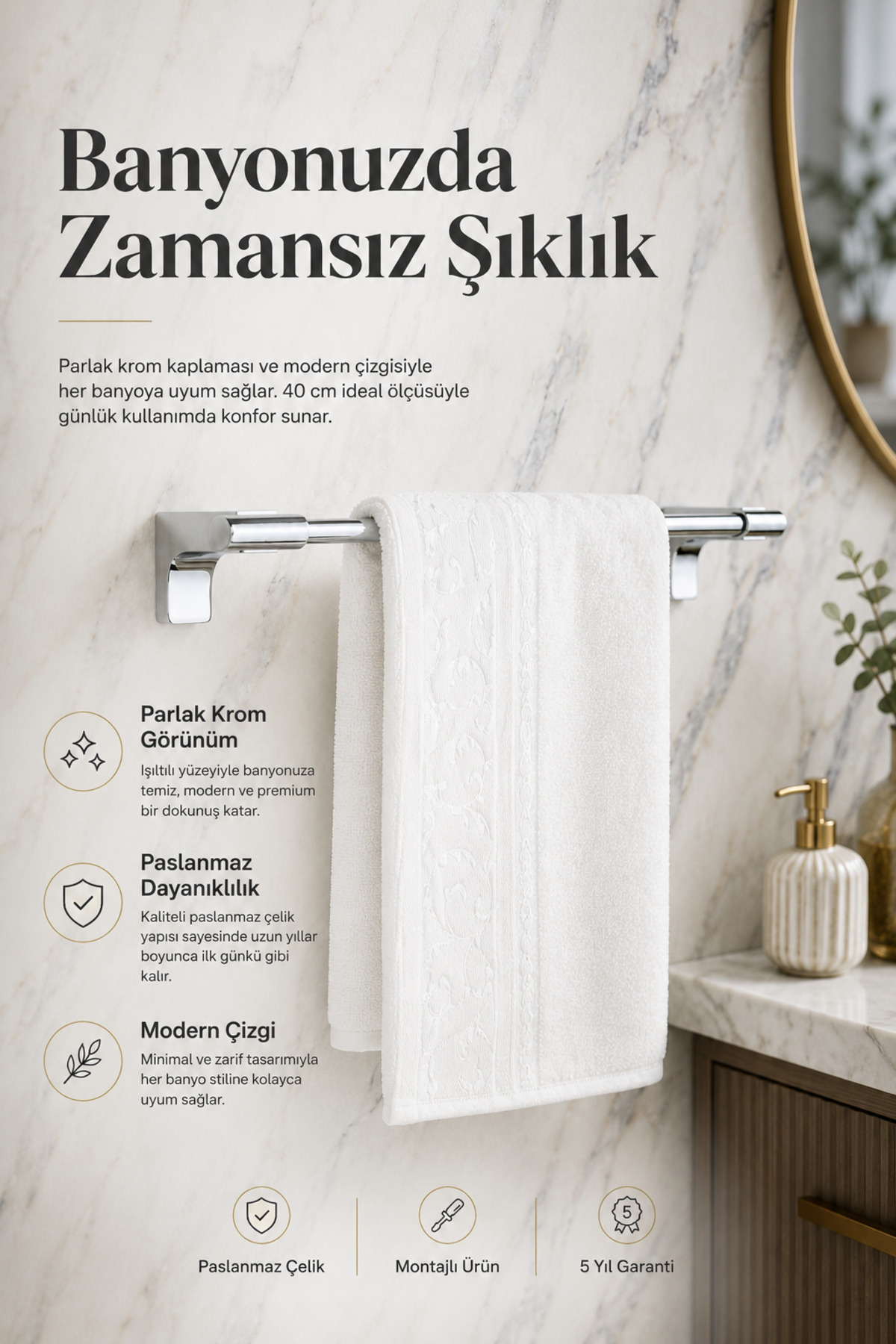 Premium F1 Model Chrome Long Towel Hanger 40 cm Bathroom Towel Hanger with Stainless Steel Assembly 5 Years Warranty