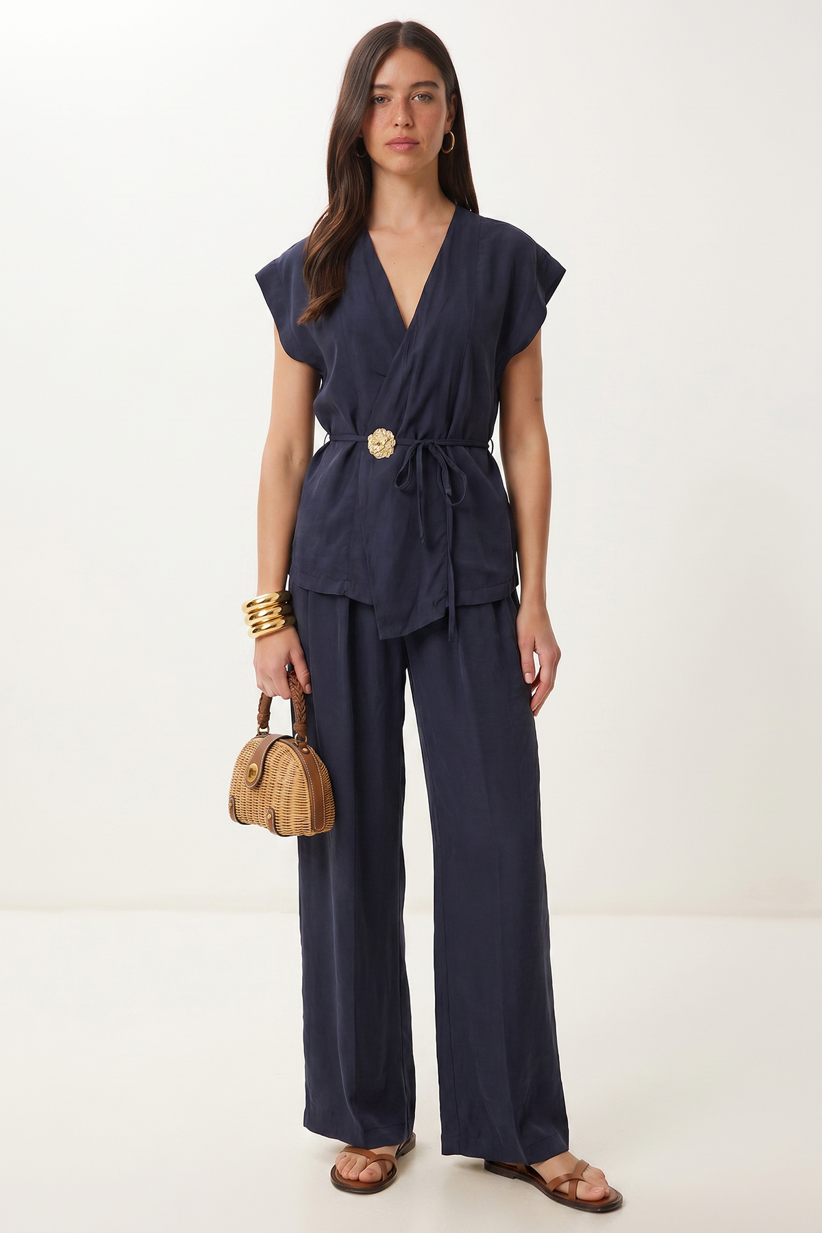 Gold Button Modal Bottom-Top Set LUB0372 NAVY