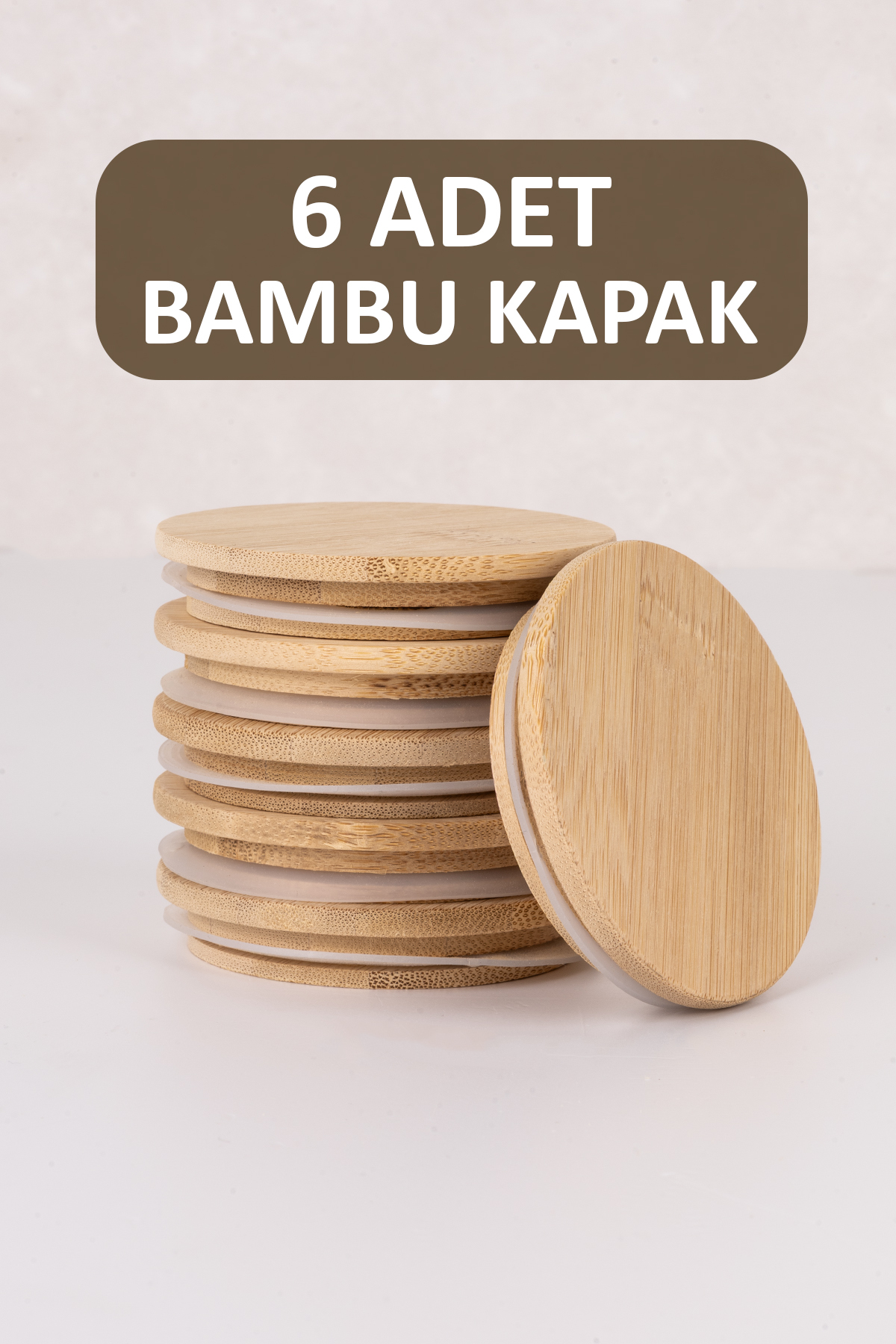 Bamboo Jar Lid 6 Pieces - Vacuum Lid 8 cm