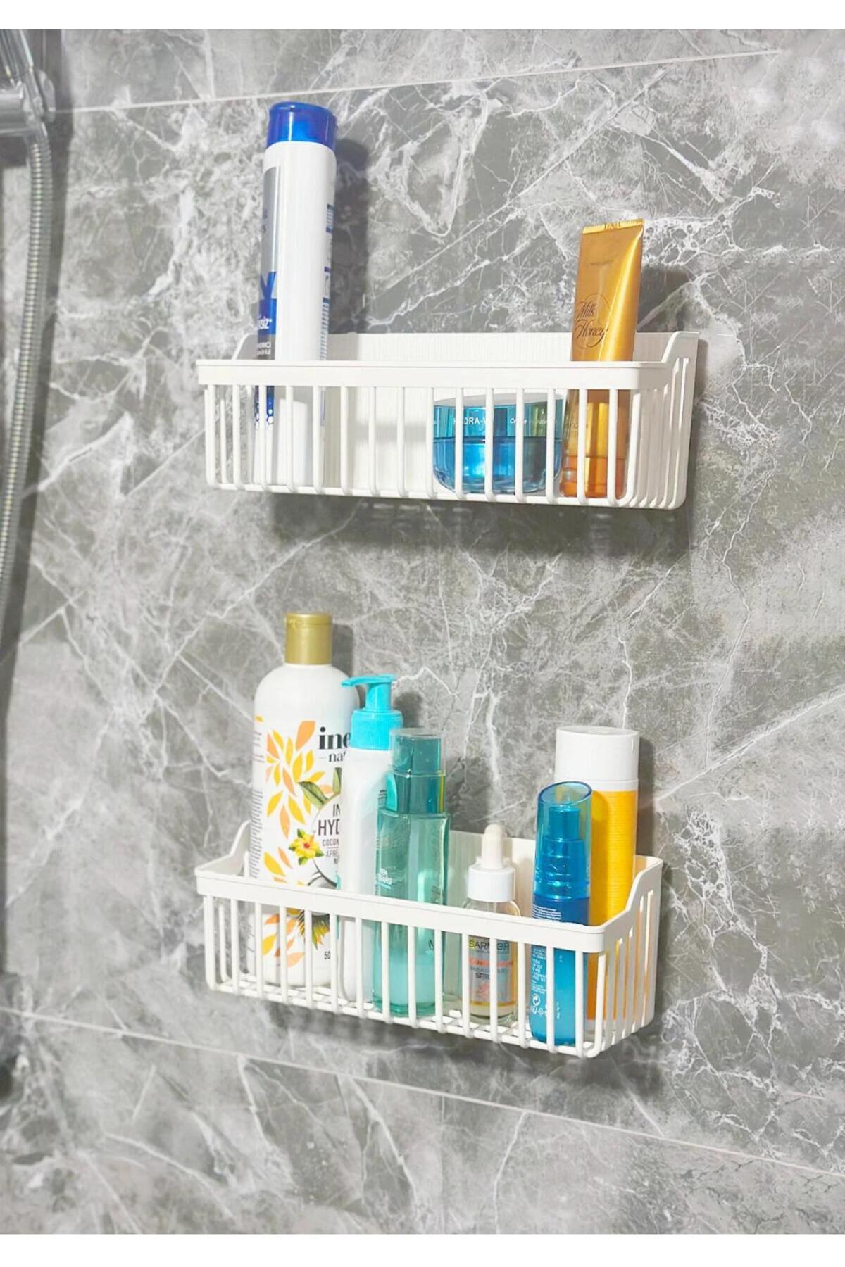 Bathroom Adhesive Wall Shelf, 2-Piece Wall Organizer, Cabinet Interior Organizer Plastic