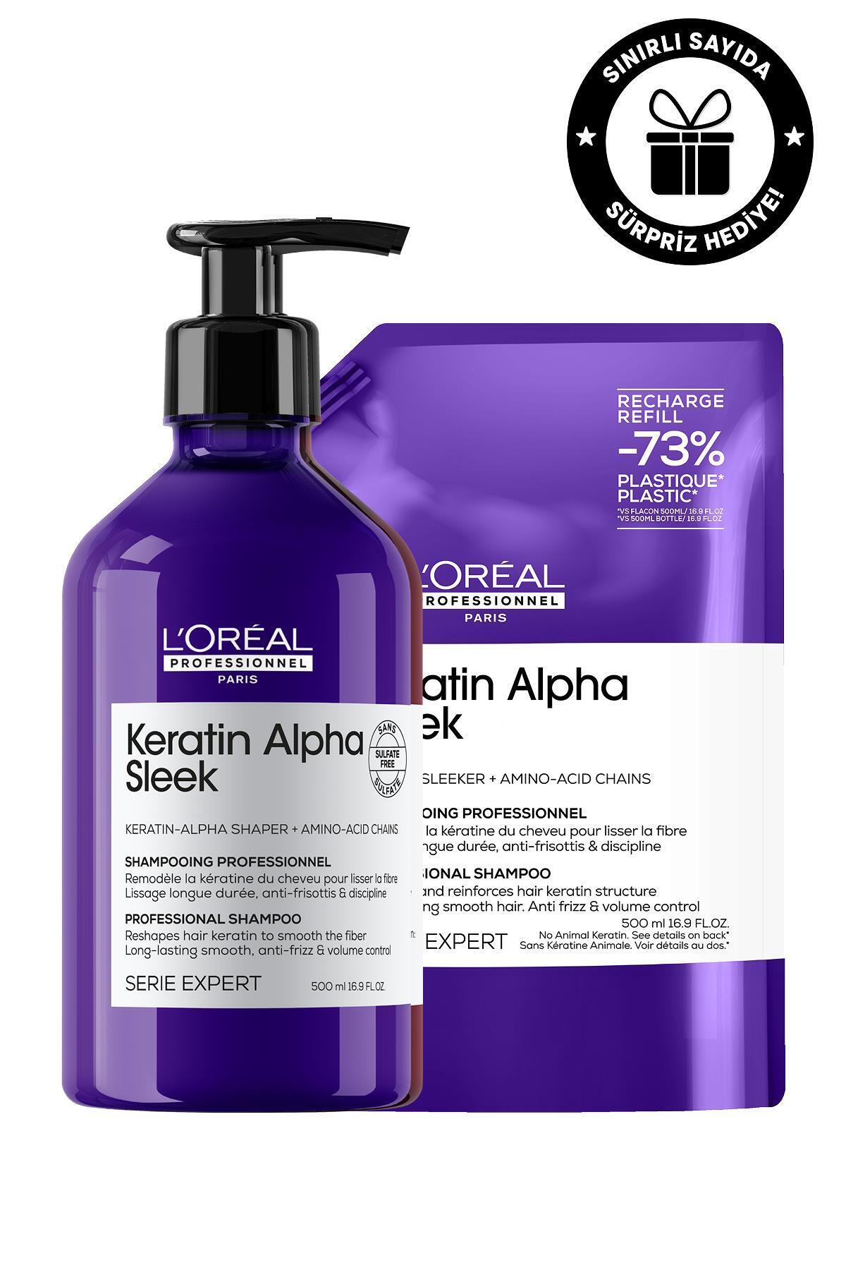 L'oreal Professionnel Serie Expert Keratin Alpha Sleek 500ml & 500ml Refill Saç Bakım Seti — 3474637335786S1