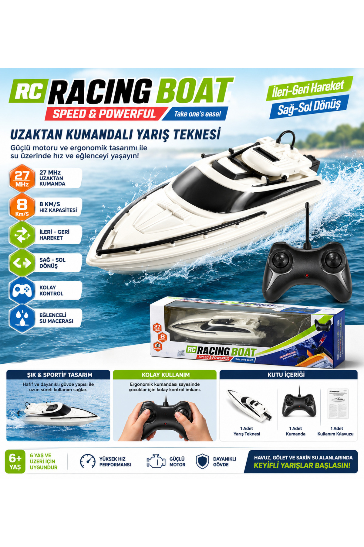DoruCO Uzaktan Kumandalı Yarış Teknesi RC Racing Boat 27 MHz