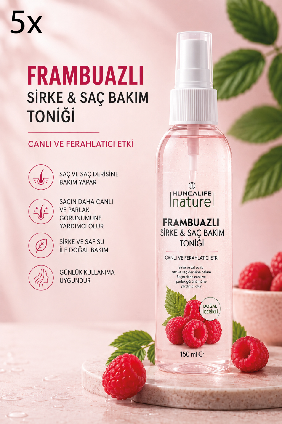 Nature Frambuazlı Sirkeli Saç Bakım Toniği 150 ml 5 Adet — 86909737273815