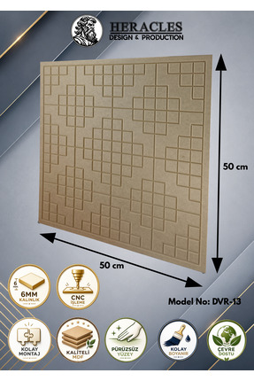 HRC Dizayn 3D Görünümlü MDF Dekoratif Duvar Paneli 50x50 cm 6 mm CNC İşlemeli...