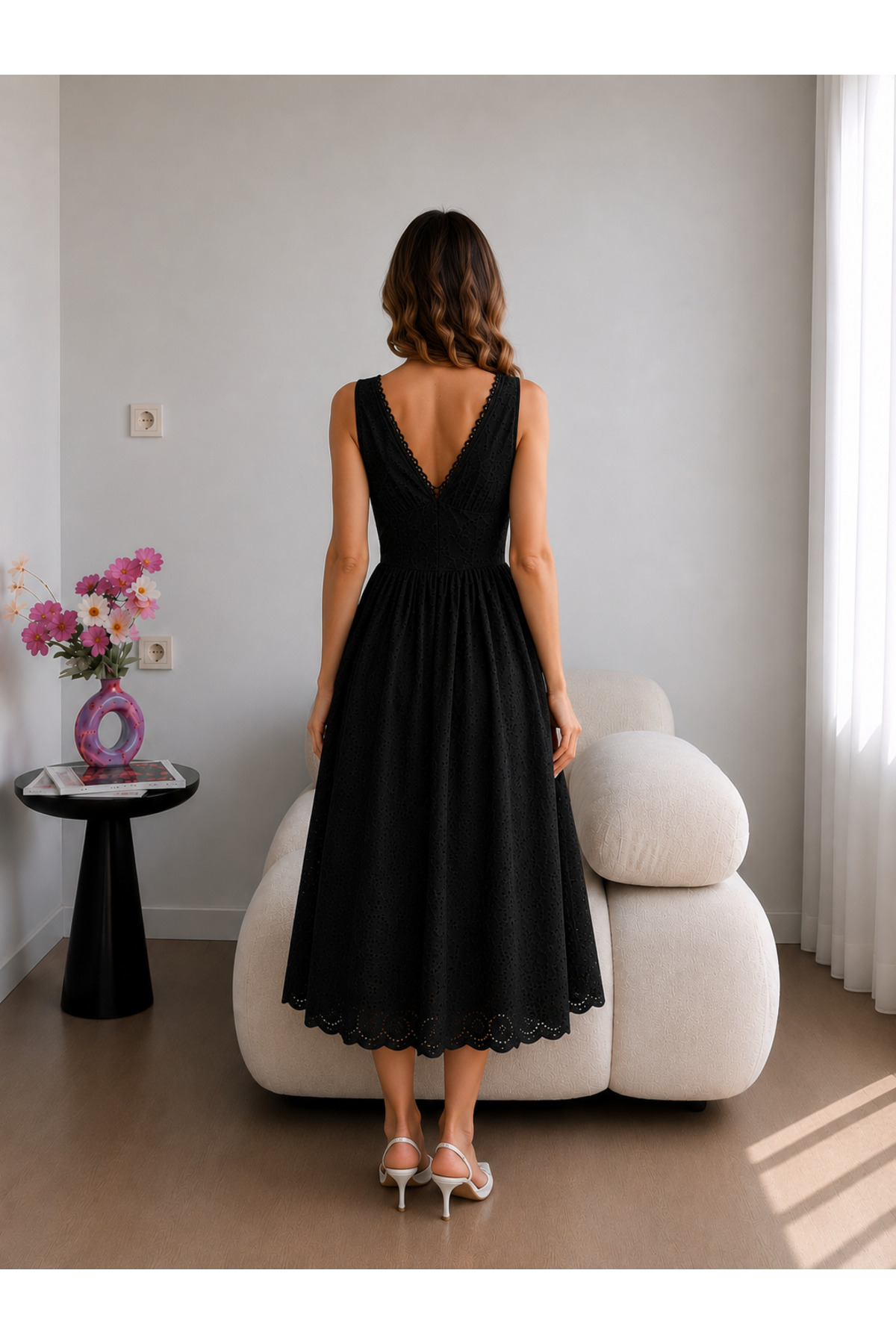 Ekim Store  Fistolu Bağcıklı Askılı Uzun Elbise - Görsel 4
