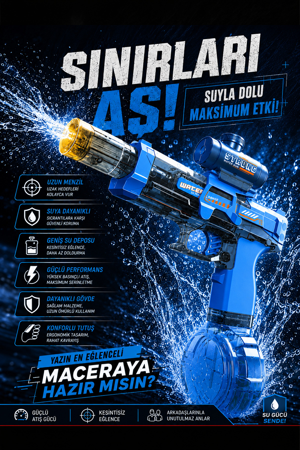 PROPAGANDA シングレット ビキニ セット XXL Navy WANNA PROTECT Şarjlı Otomatik Su Tabancası Oyuncak Şarjlı Geniş Su
