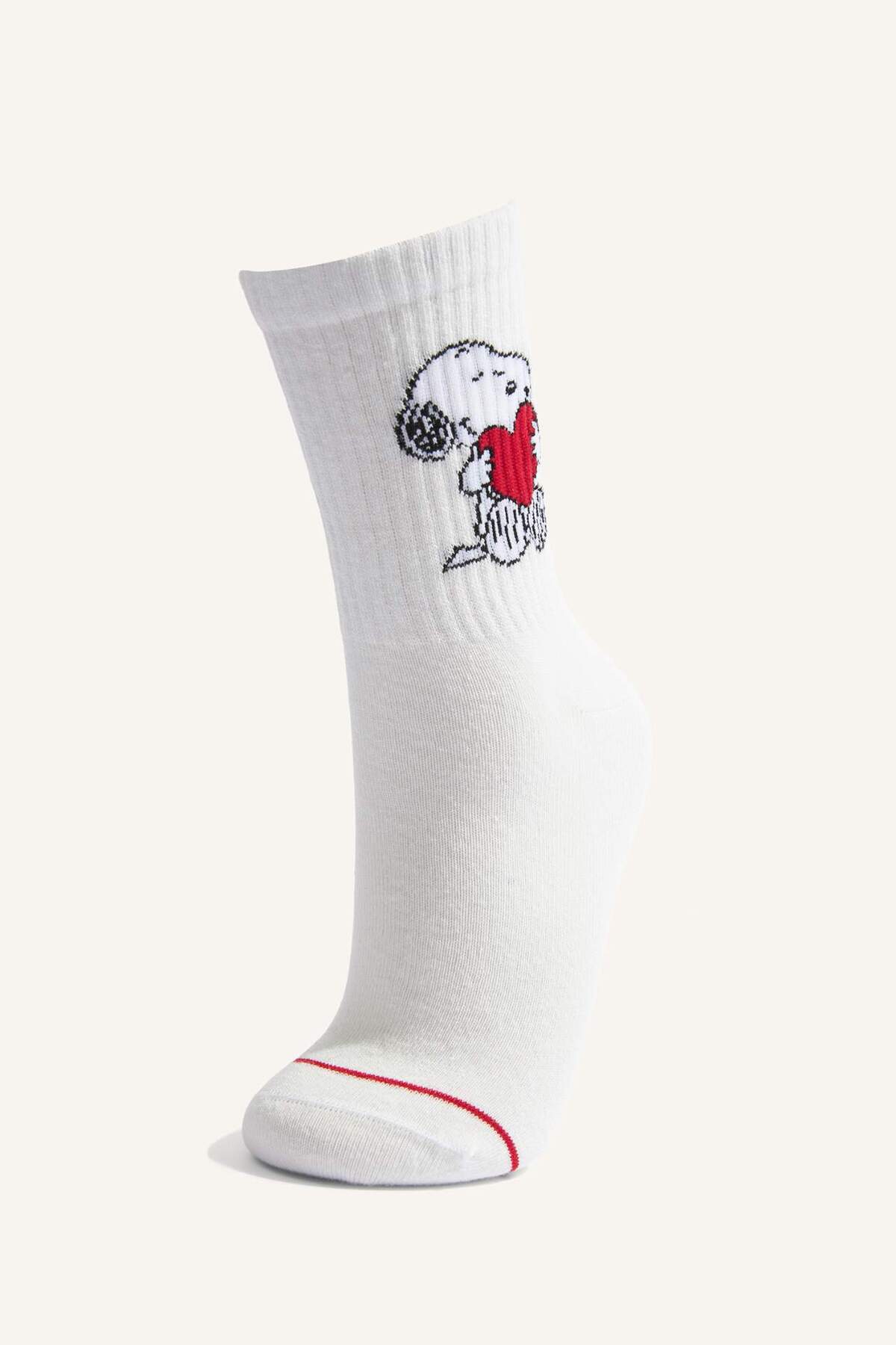 DeFacto Kadın Snoopy Lisanslı 3'lü Pamuklu Uzun Karma Çorap H4950AXNS görsel 2