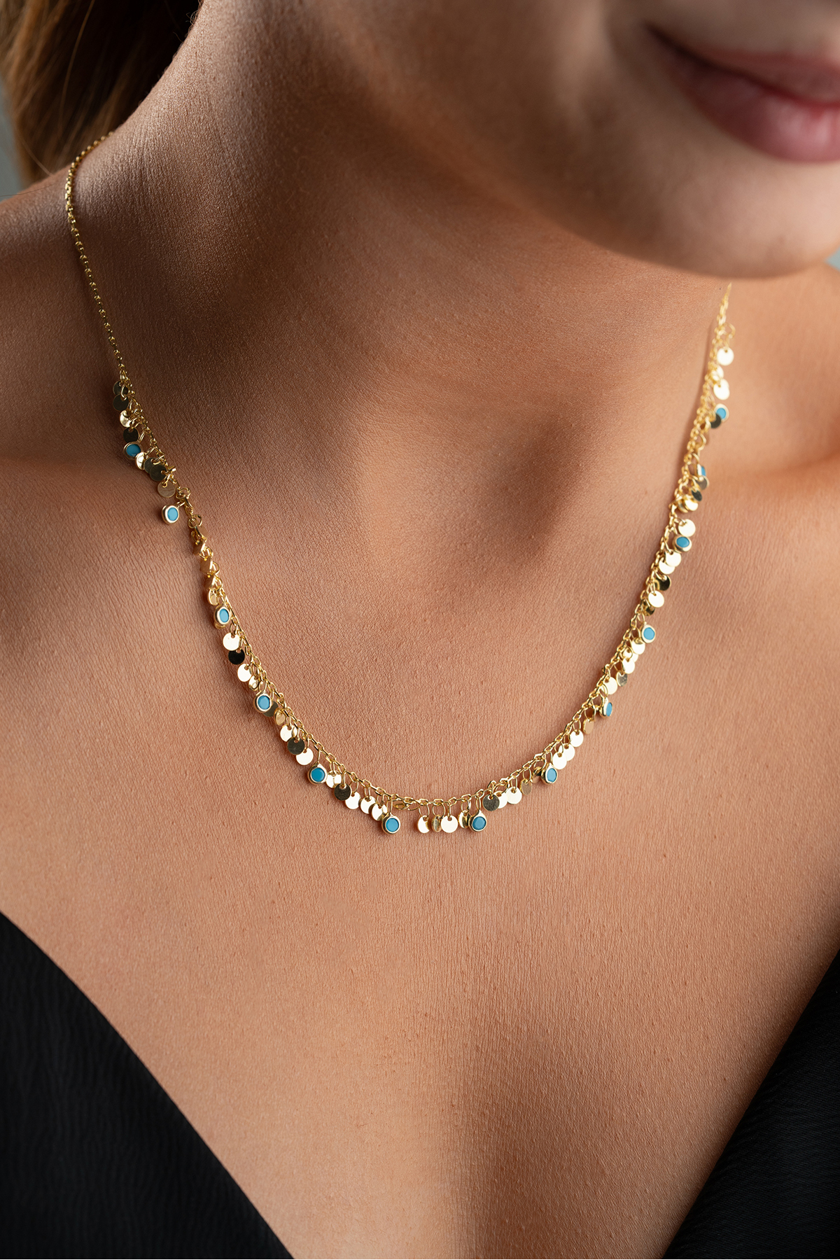Silvano Jewelry 925 Ayar Gümüş Pullu Turkuaz Taşlı Salaş Kolye
