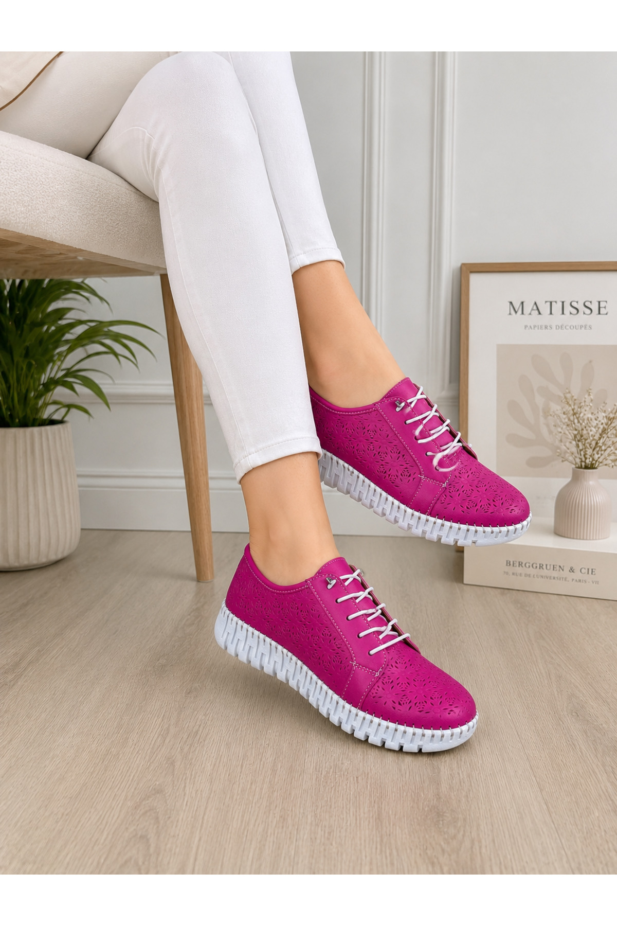 Cooka Shoes Kadın Fuşya Renk İç Dış %100 Hakiki Deri Ortopedik Günlük Ayakkabı – Pembe