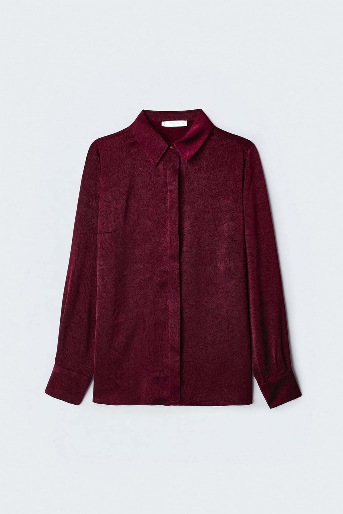 Sateen Gizli Patlı Gömlek - Bordo görsel 3