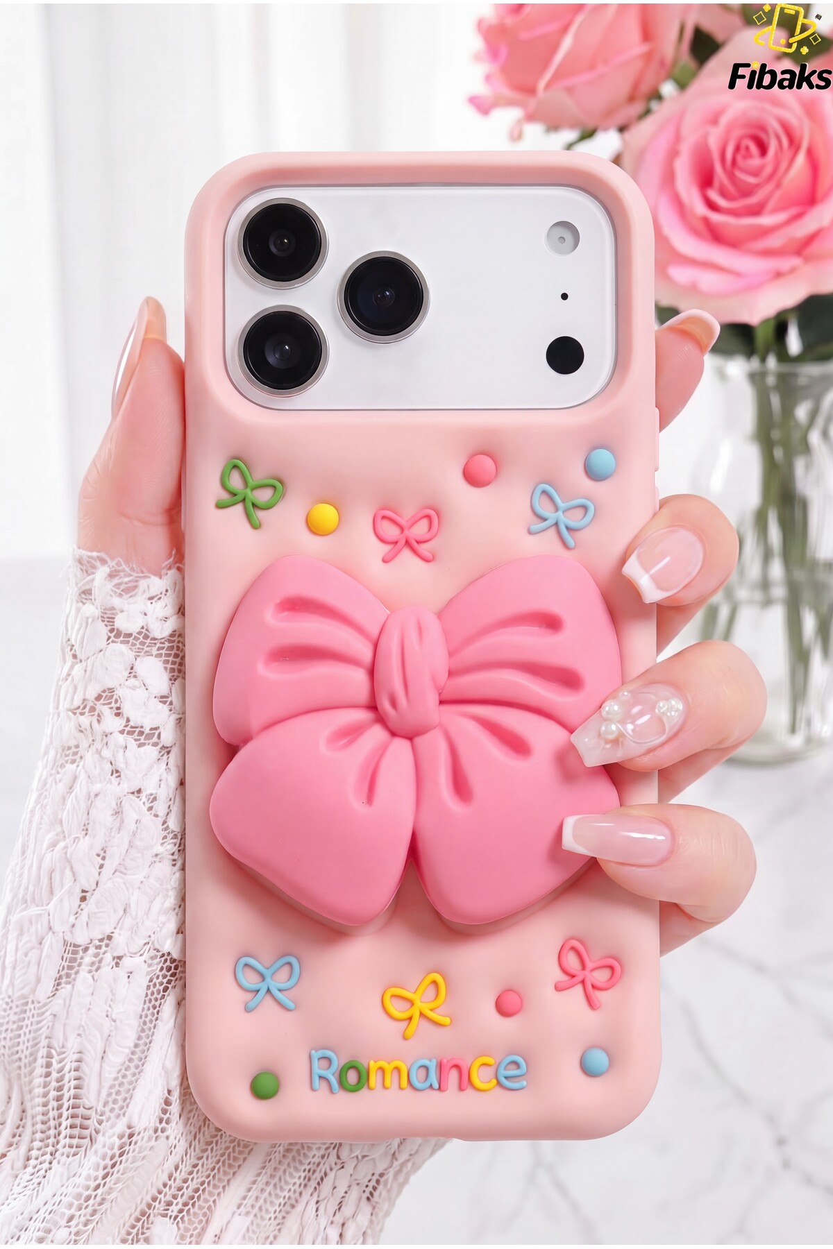 iPhone 17 Pro Max Case 3D Bow with RibbonGrip Pop Socket Silicone Phone Case with Stand Hold Support Stand Feature
