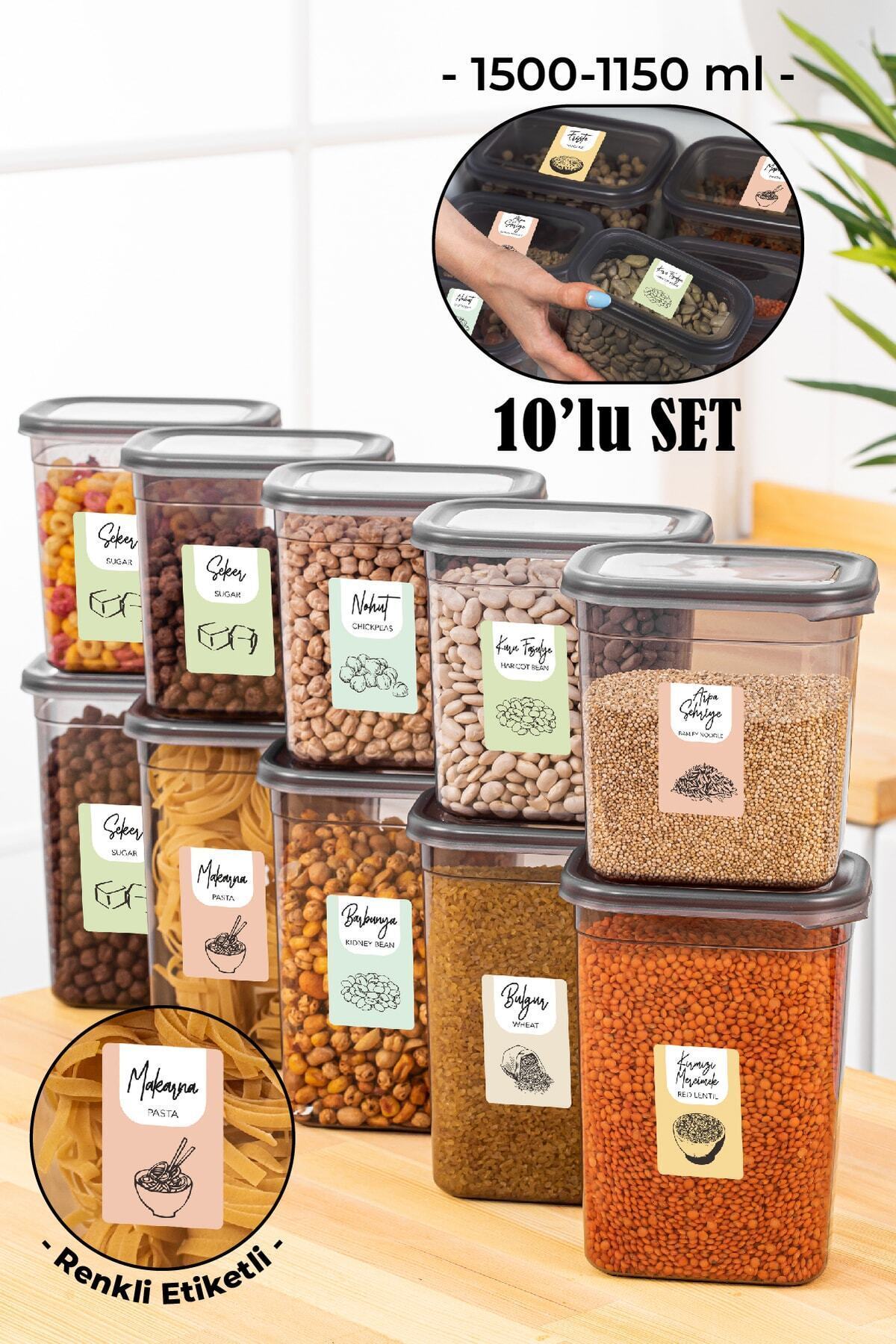 FARİKA Set of 10 Peggy Rectangular Storage Containers with Colorful Labels 5x...