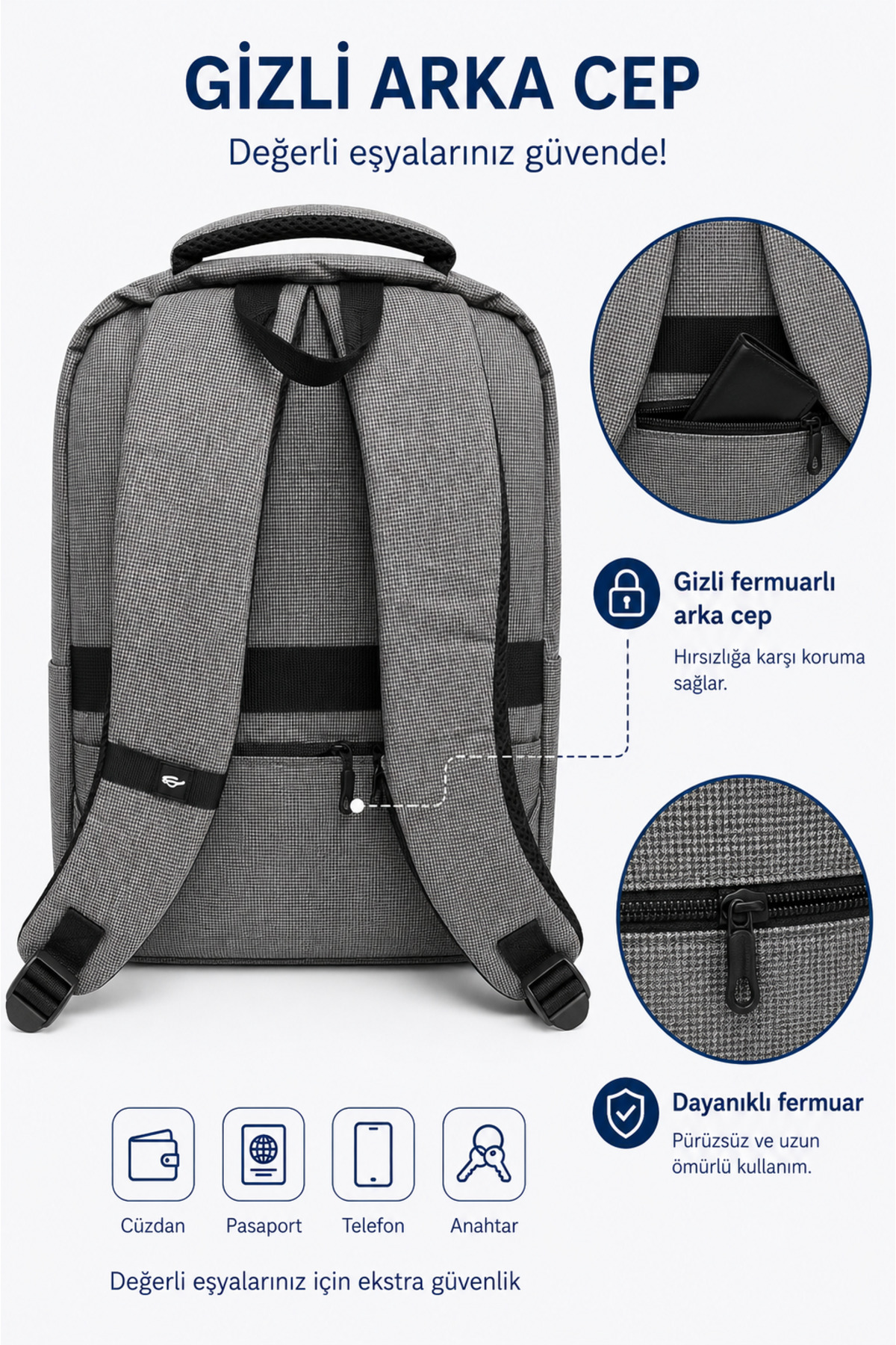 KAFFAA Unisex Günlük Laptop Bölmeli Sırt Çantası görsel 5