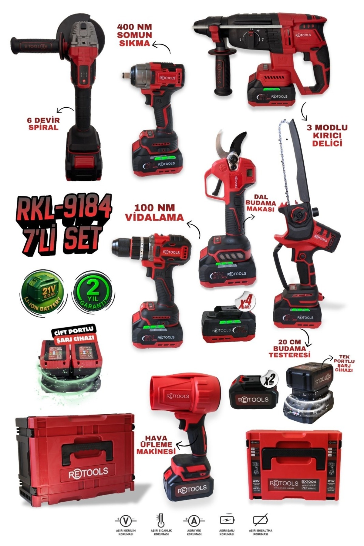 RETOOLS RKL-9184 Profesyonel 7'li Şarjlı Set - Fiyatı, Yorumları