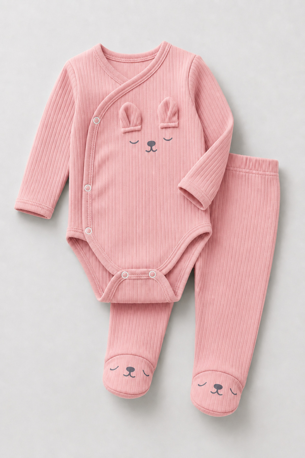 Newborn Organic Cotton Rabbit Printed Side Snap Fastener Footed 2pcs Baby Set