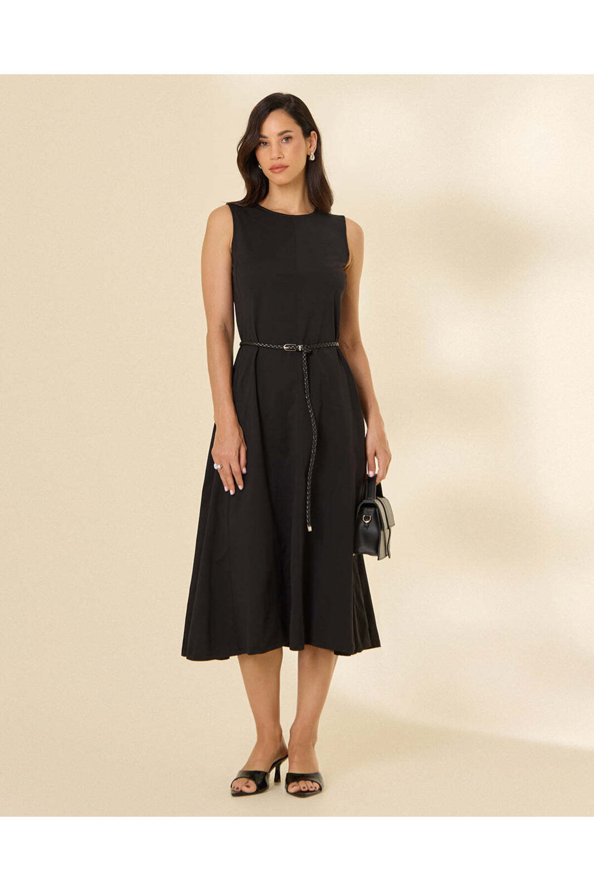 REDTAG Women Black Sleeveless Midi Dress