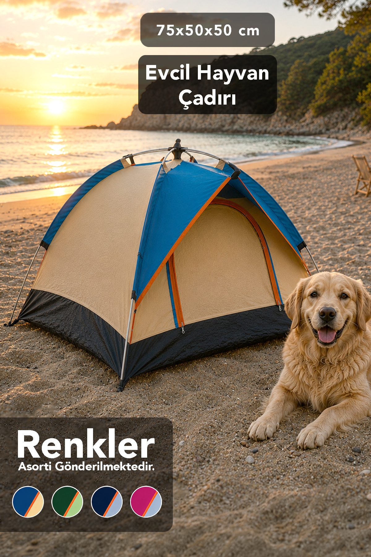 fischerone Evcil Hayvan Çadırı - Kedi Köpek Evcil Hayvan Bahce Kamp Asorti Çadır 75x50x50