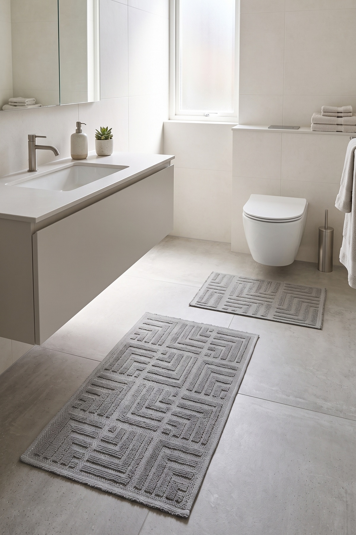 Pamukova Water Absorbent Soft 2-Piece Bath Mat Set Washable Modern Sink Front Foot Mat