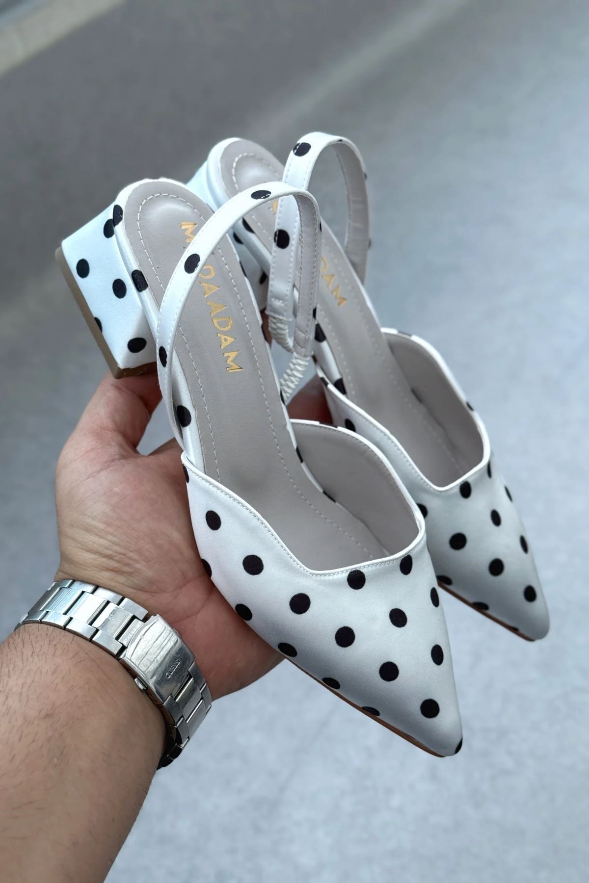 GOFFSHOES Kadın Monaco Kısa Topuklu Ayakkabı - Puantiye-Beyaz