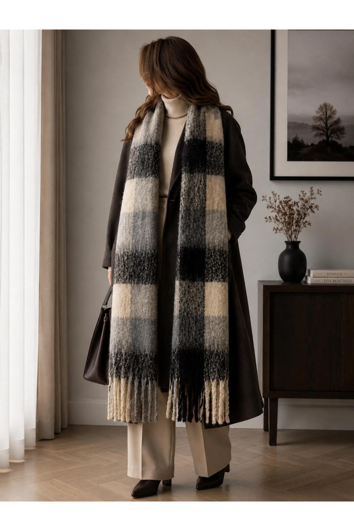 EveryScarf Dama Desenli Yumuşak dokulu Kışlık Şal