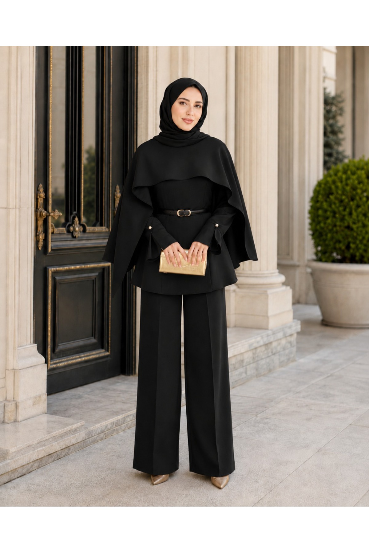 unika boutique Liya Pelerinli Tesettür Takım görsel 2