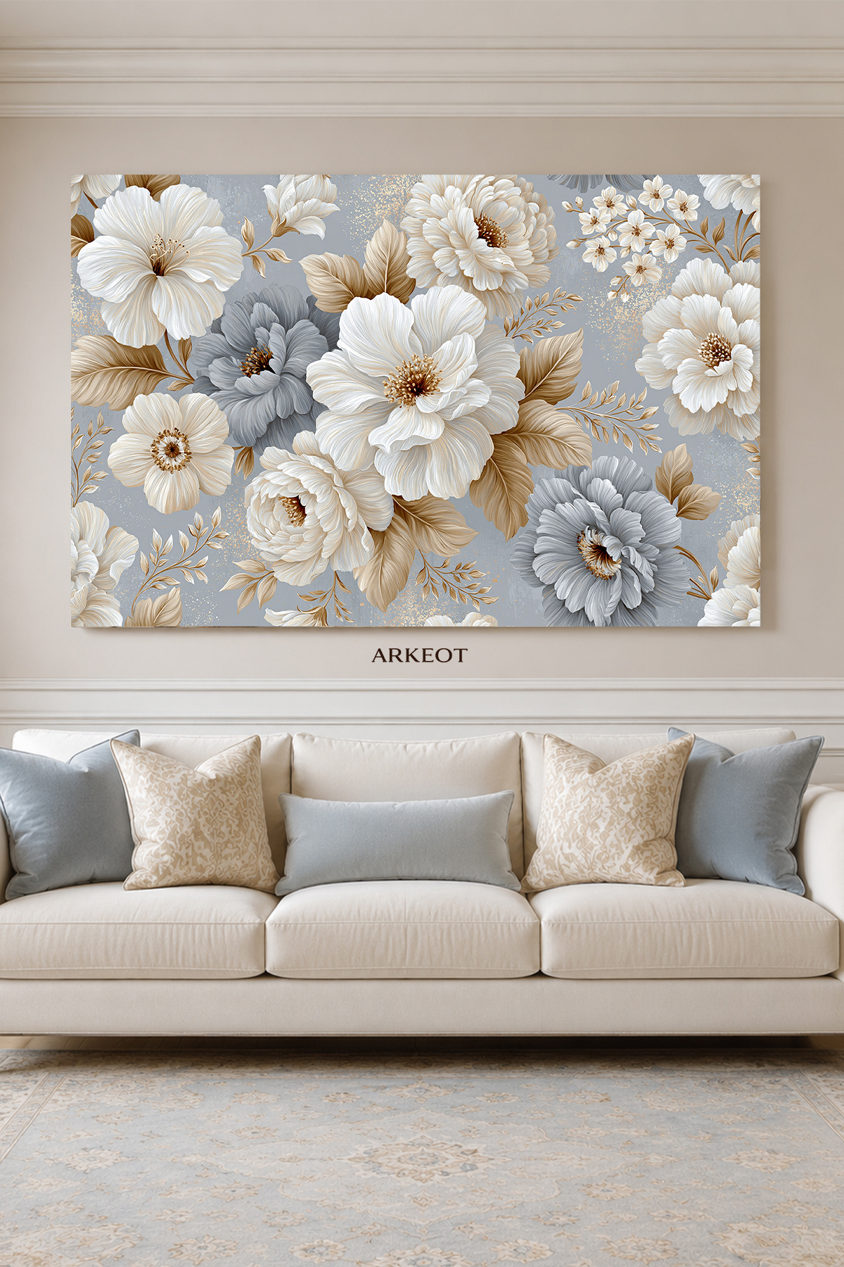 Elegant Flowers Canvas Wallpaper - Decorative Living Room Painting