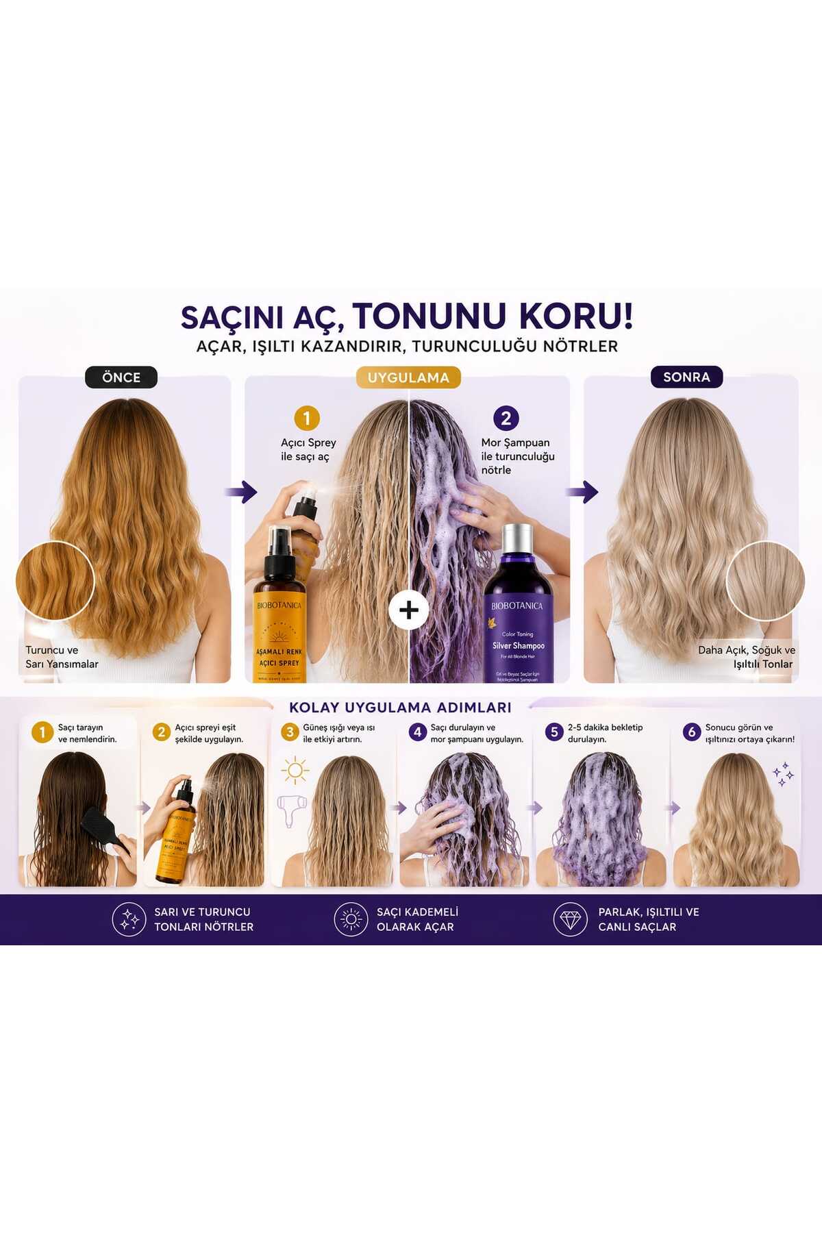 TOUCH OF SUN Aşamalı Renk Açıcı Sprey 150 ML + Silver Turunculaşma Karşıtı Mor Şampuan 500 Ml — MRVSCRNKCC — تصویر 2 از 3