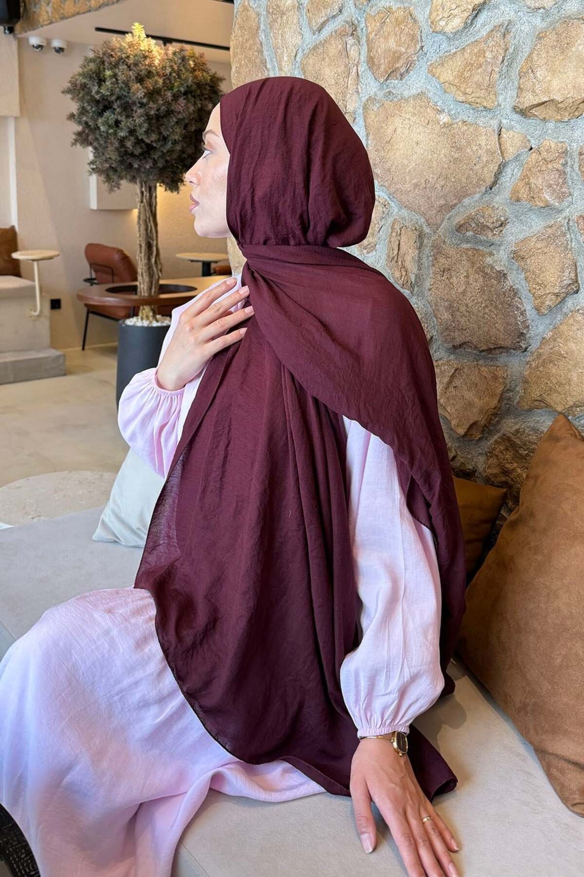 lamelif Rami Şal Koyu Bordo görsel 4